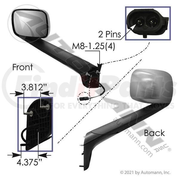 09.24029.24- Hood Mirror L/H Chrome w/signal for Freightliner 2018+