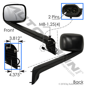 09.24017.24- Hood Mirror L/H Black for Freightliner 2018-